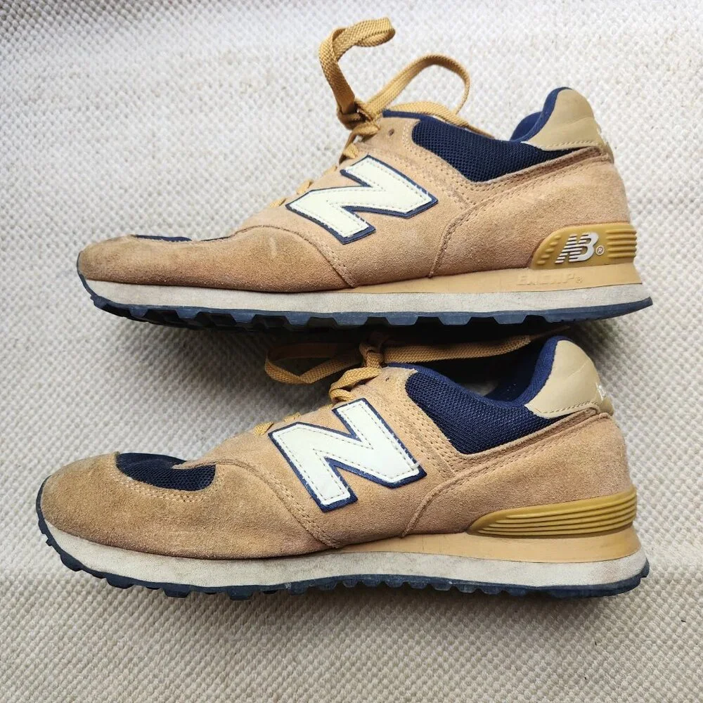 New Balance Mens 574 Running Sneakers M574TNS Blue Brown Tan Size 10 Good used